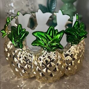Gold Pineapple Decorative Bowl with Green Tops